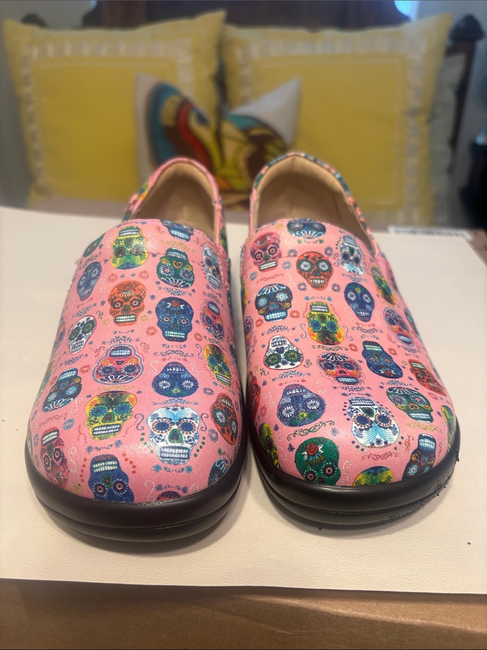 Alegria Pink Sugar Skull Slip-On Clogs